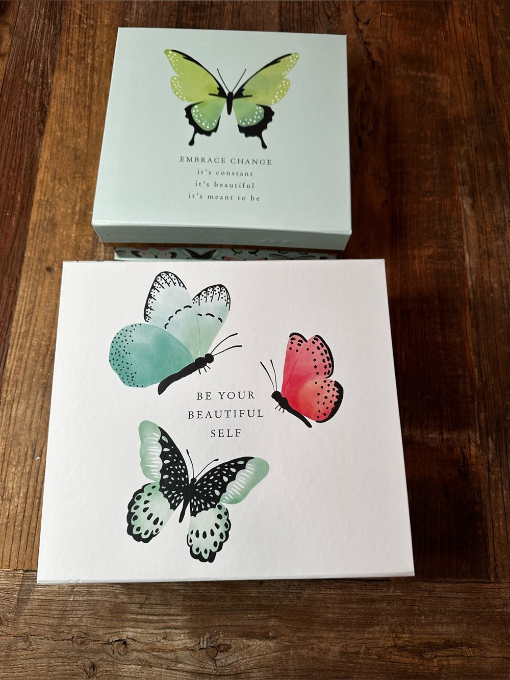Butterfly Canvas Storage Box Set - Mint Green & Coral